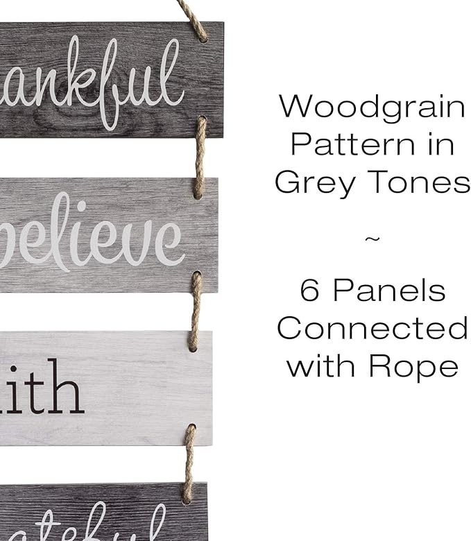 EXCELLO GLOBAL PRODUCTS Large Hanging Wall Sign: Rustic Wooden Decor (Grateful, Love, Believe, Thankful, Faith, Blessed) Hanging Wood Wall Decoration (11.75" x 32")-Ruum Studio Home