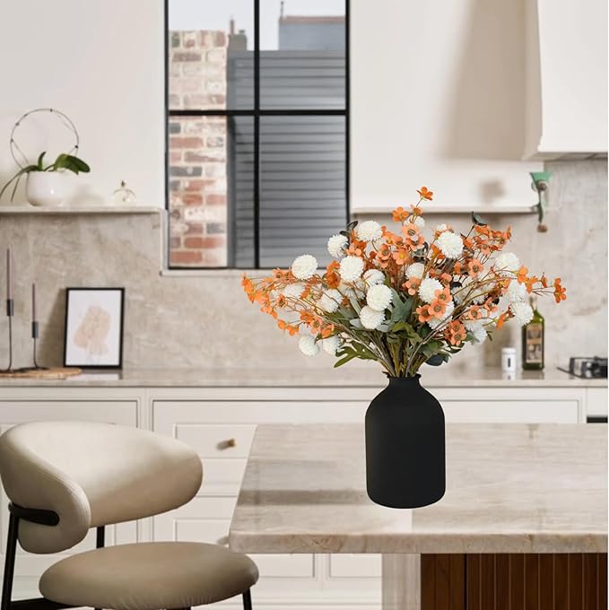 RyddeligHome Artificial White Kiku & Orange Wax Flowers, Bulk Silk Flowers with Long Stems for Vases, Spring Floral Stems Arrangements for Home Decor, Centerpieces for Tables, Rustic Decorations-Ruum Studio Home