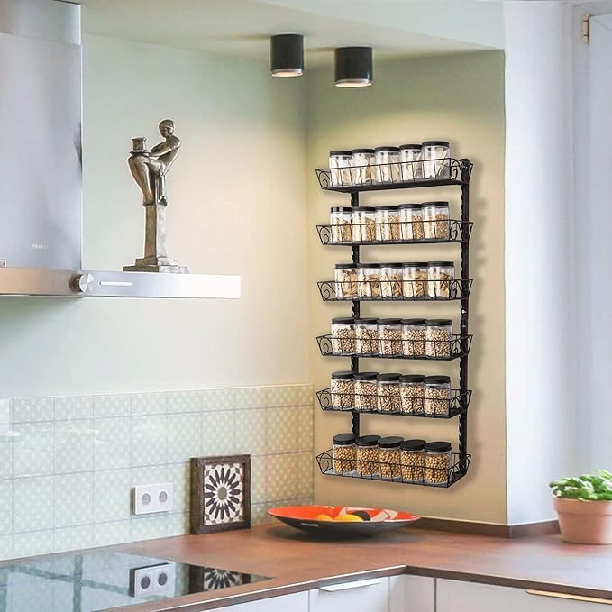 SWOMMOLY Adjustable Wall Mount Spice Rack, 6-Tier Dual-use (Multi-use) Organizer, Black-Ruum Studio Home