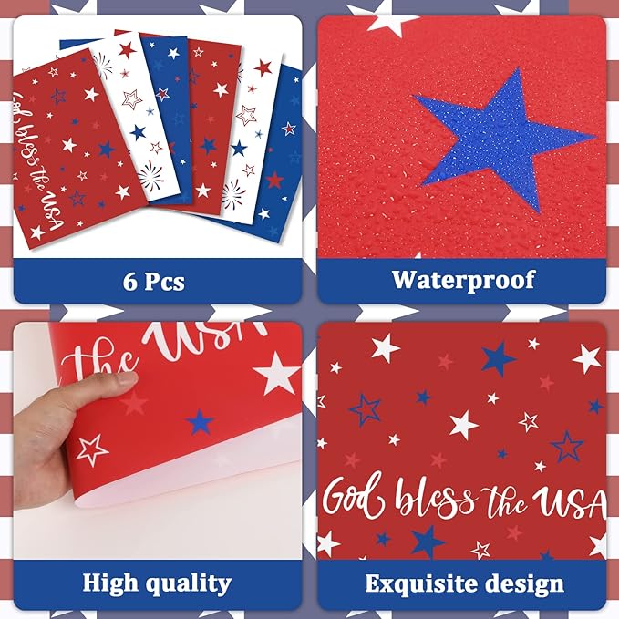 Memorial Day Placemat Set of 6 Patriotic Freedom Stars Place Mats 4th of July Veterans Plastic Table Mats Independence Day Holiday Table Placemats for Indoor Outdoor Party Dining-Ruum Studio Home