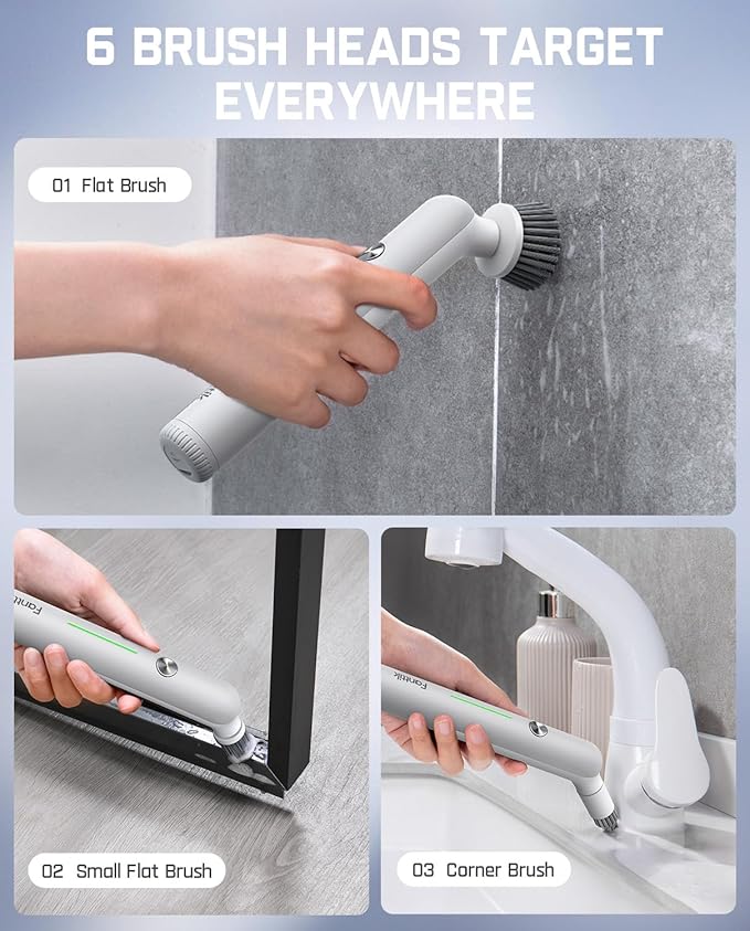 Fanttik G9 Nano Electric Spin Scrubber, Cordless Power Grout Brush, Type-C Fast Charging with LED Power Display, IPX7 Waterproof, 8 Replaceable Heads for Cleaning Grout, Corners, Crevices - White-Ruum Studio Home