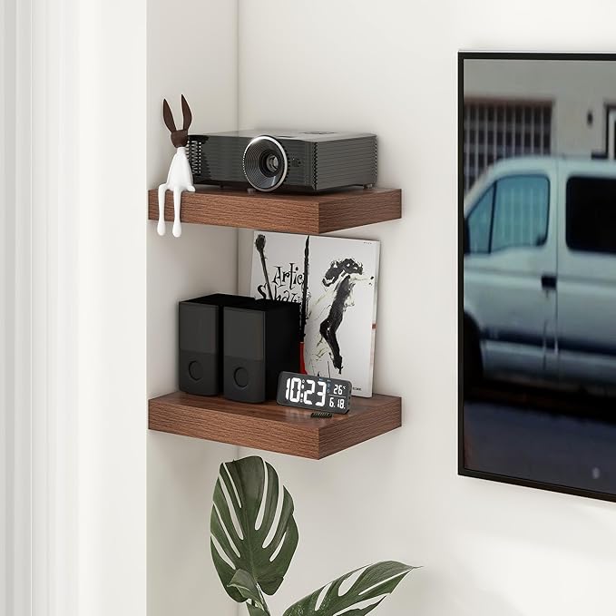 Deep Floating Shelves for Wall | 16 Inch Wide x 12 Inch Deep Floating Shelves Set of 2 | Rustic Walnut Wide Wall Shelves | Bookshelf Laundry Shelf TV Shelf-Ruum Studio Home