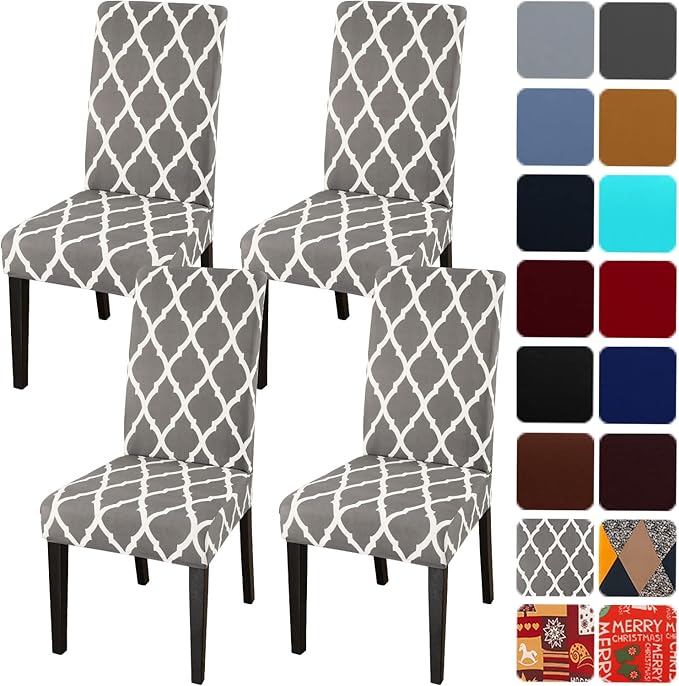 JQinHome Dining Chair Covers Set of 4, High Stretch Removable Washable Parsons Chair Slipcover for Home Party Hotel Wedding Ceremony (Grey White)-Ruum Studio Home