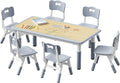 Brelley Kids Table and 6 Chairs Set, Height Adjustable Toddler Desk and Chair Set, Graffiti Desktop, Classroom/Daycare/Home, Children Multi-Activity Table for Ages 2-8-Ruum Studio Home