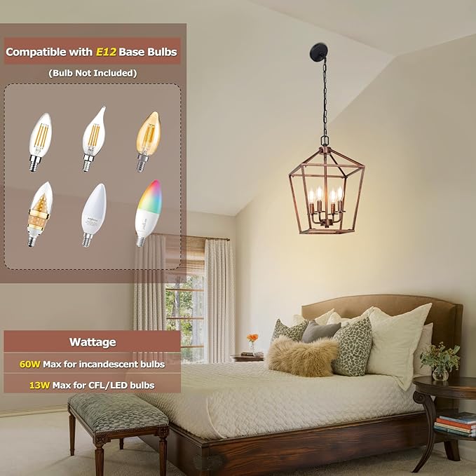 Chandelier for Dining Room, 4-Light Rustic Chandelier Fixtures, Vintage Ceiling Light with Adjustable Height, Antique Bronze Geometric Hanging Light for Bedroom, Foyer, Kitchen, Living Room, Entryway-Ruum Studio Home