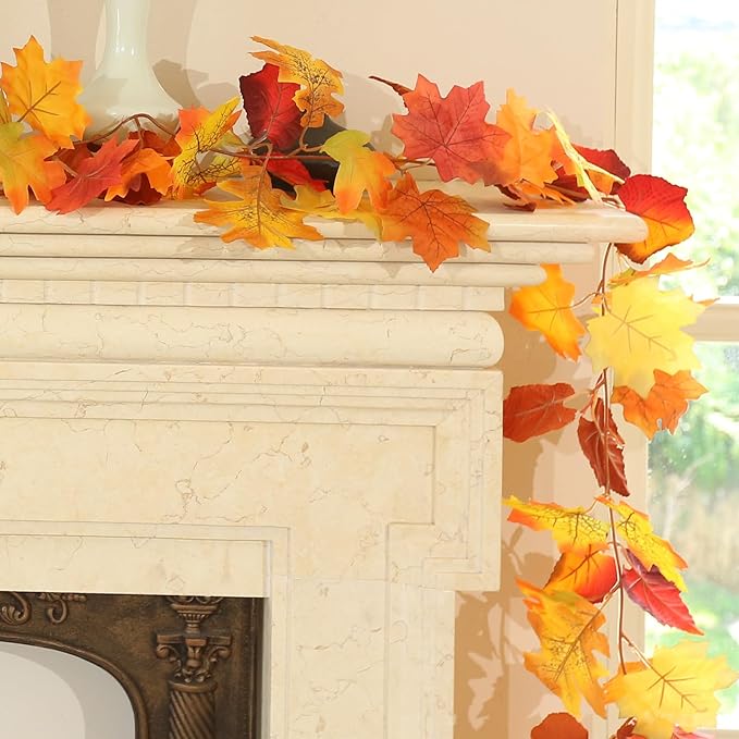 Joyhalo 2 Pack Fall Leaves Garland Indoor Outdoor Fall Decor,Hanging Maple Leaves Garland for Mantle, Door Frame,Fireplace and Thanksgiving Decor-Ruum Studio Home