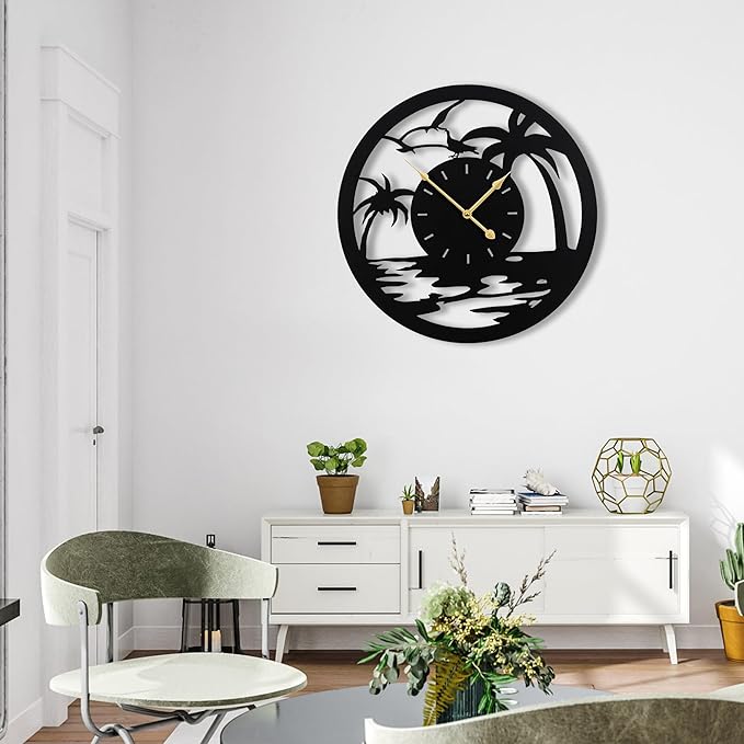 24inches/60cm Large Wall Clocks Battery Powered No Ticking Silent Round Black Modern Unique Metal Wall Clocks Suitable Living Room Kitchen Bedroom Fireplace Office Farmhouse。-Ruum Studio Home