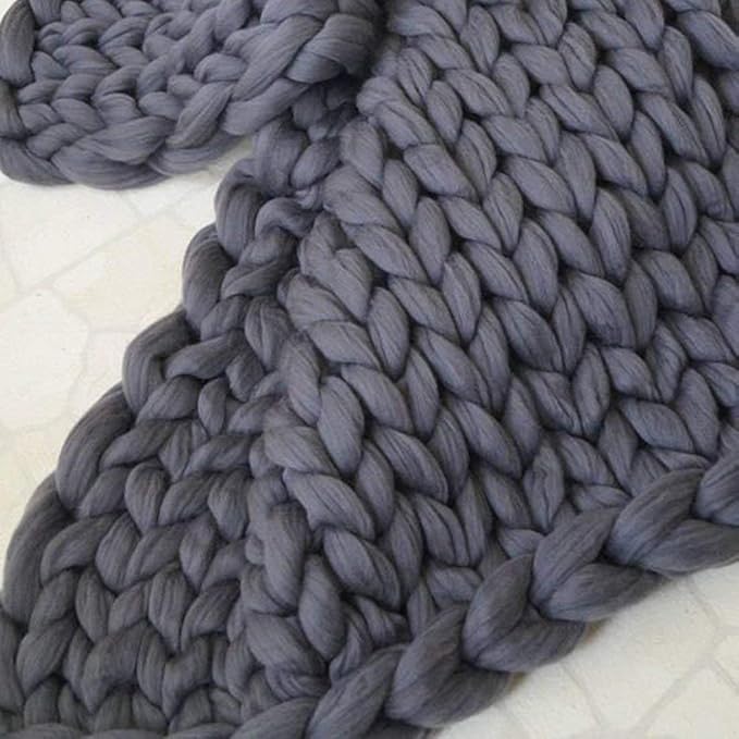Chunky Knit Throw Bulky Merino Sofa Blanket Hand-Made Super Large Chair Mat Rug(Dark Gray 40"x60")-Ruum Studio Home