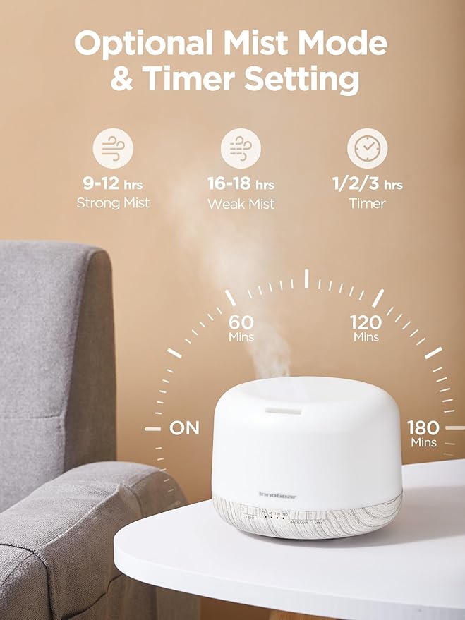 InnoGear 500ml Essential Oil Diffuser with Remote Control, Premium Ultrasonic Aromatherapy Diffusers Scent Humidifier Vaporizer Auto-Off Timer for Large Room Home, White-Ruum Studio Home