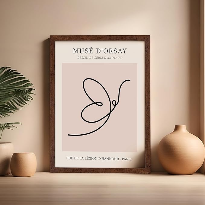 Poster Master Vintage Poster - Retro One Line Butterfly Drawing Print - Butterfly Line Art - Minimal Gift for Him, Her, Animal Lover - Abstract Decor for Home, Office, 16x20 Brown Framed-Ruum Studio Home