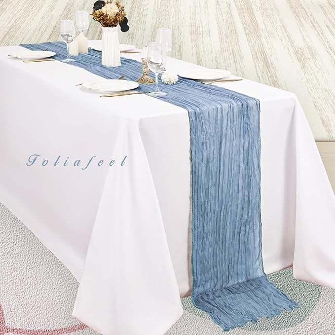 12 Pack Dusty Blue 10FT Cheesecloth Table Runner Rustic Gauze Fabric Cheese Cloth Table Runner for Wedding Bridal Baby Shower Table Decor 20 x 120 Inch Long Boho Sheer Birthday Party Table Decorations-Ruum Studio Home