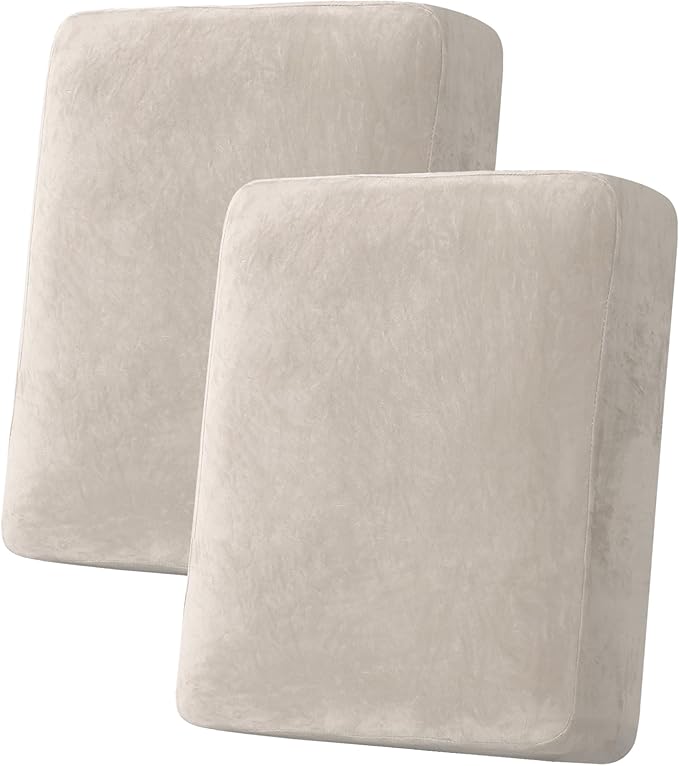 H.VERSAILTEX Velvet Stretch Couch Cushion Cover Plush Cushion Slipcover for Chair Loveseat Sofa Cushion Furniture Protector Seat Cushion Sofa Cover (2 Piece Medium Sofa Cushion Covers, French Oak)-Ruum Studio Home