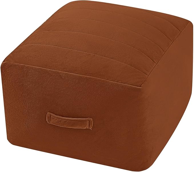 MeMoreCool Square Stuffed Pouf Ottoman Foot Rest, Floor Pouf Foot Stool with Foam Chunk Filling, Soft Stuffed Ottoman Footrest for Living Room, Coffee-Ruum Studio Home