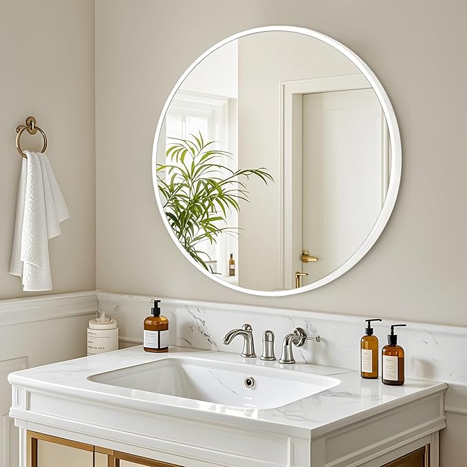 Fabuday White Round Mirror 30 Inch - Large Circle Mirror for Bathroom, Living Room, Hallway, Entryway, Matte Aluminum Frame Circular Mirrors for Wall Decor-Ruum Studio Home