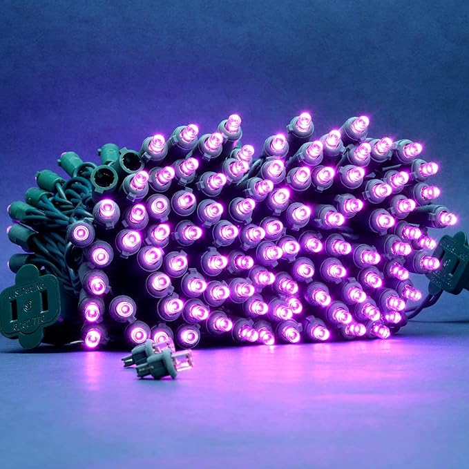 200 Count Pink Wide Angle LED Christmas Lights, 66 ft Green Wire UL Certified Commercial Grade 5mm Holiday String Light Set (Pink)-Ruum Studio Home