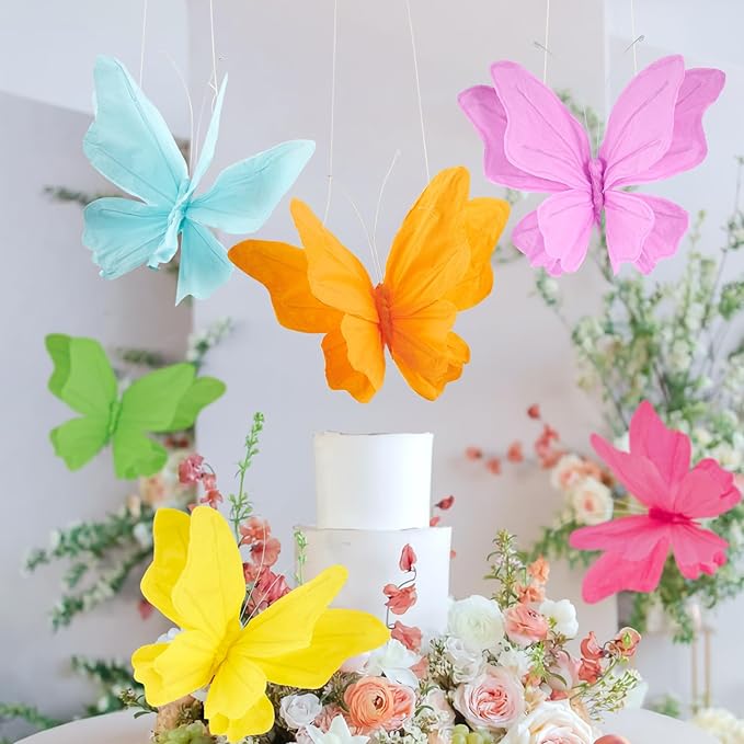 SUNBEAUTY 6Pcs Hanging Butterflies, Large Butterfly Decorations, 3D Paper Decoration, Pink Green Blue Orange for Baby Shower Decor Girls, Women, Paper Flowers for Wall-Ruum Studio Home
