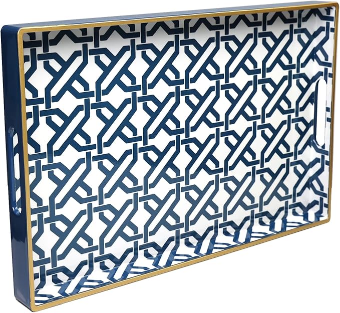 Spsyrine White Serving Tray, Plastic Marbling Tray for Coffee Table, Stylish Rectangular Decorative Tray with Handles, Ottoman Tray for Living Room, Bathroom, 15.6” X 10.2"-Ruum Studio Home