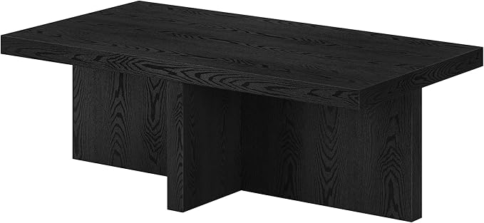 Henn&Hart 44" Rectangular Wood Pedestal Low-Profile Coffee Table for Living Room, Family Room, or Office, Black Grain-Ruum Studio Home