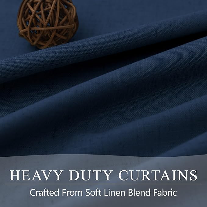 Navy Blue Drapes 96 Inch Long 2 Panels Back Tab Blackout Window Treatment Curtains White Backing for Living Room Darkening Thermal Linen Textured Black Out Curtain Bedroom Modern Farmhouse Dark Indigo-Ruum Studio Home