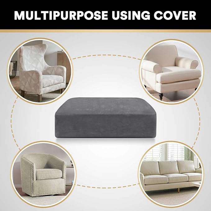 PrinceDeco Velvet Stretch Couch Cushion Cover, Sofa Slip Covers for Cushion Couch Chair Loveseat Sofa Furniture Protector Cushion Sofa Cover Each Width Up to 29.5", Grey-Ruum Studio Home
