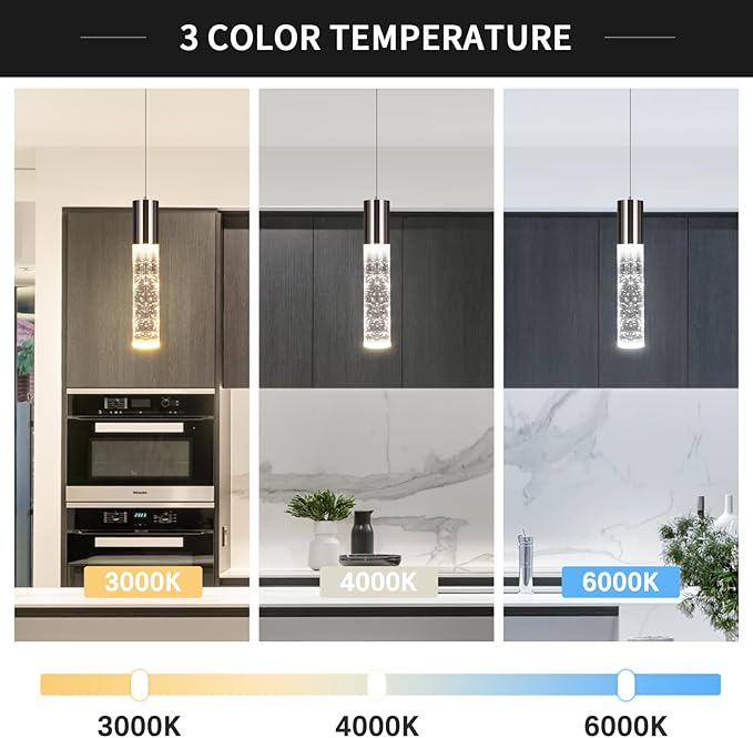 OKELI Modern Pendant Lights,3 Color LED Bubble Crystal Island Light Fixtures,Black Mini Pendant Lighting for Kitchen Island,Bar,6W,3000-6000K,ETL,3 Pack-Ruum Studio Home