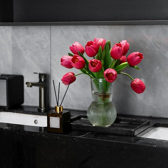 Rose Red Artificial Tulips, 2 Bundles 14Pcs, Fake Tulips Artificial Flowers, 2 x 2.4 Inch Large Flower Head Big Tulip, Easter Valentine's Day Mother's Day Home Decoration Flowers-Ruum Studio Home