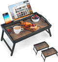 2 Pack Bed Tray Table Breakfast Trays Serving Tray Bamboo Bed Laptap Floding Legs with Handles and Phone Holders-Ruum Studio Home