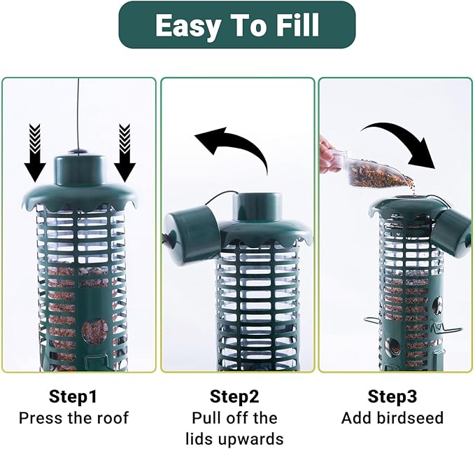 Squirrel Proof Bird Feeder Metal Mesh for Outdoors Hanging,Weight Activated Weatherproof Wild Bird Feeders with Finch Cardinal Chickadee,Large Capacity(Green)-Ruum Studio Home