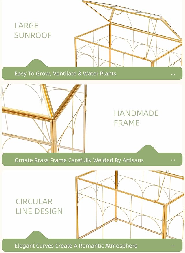 Handmade Glass Planter Terrarium with Lid, Indoor Tabletop Centerpiece Display Box Modern Decor DIY Gift Plant Terrarium Container for Succulent Cacti Air Plants Flower (Gold)-Ruum Studio Home