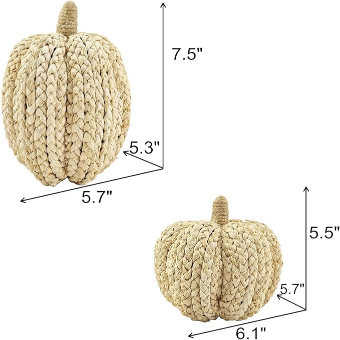 naturevibe 7.5/5.5Inches Braided Cornhusk Pumpkin Decor Set of 2 as Centerpieces for Tables,Natural Corn Stalks Woven Pumpkins for Fall Home Decor,Thanksgiving Decorations or Autumn Harvest Gifts-Ruum Studio Home