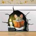 3D Mouse Reading Book in Mouse Hole, Decal Sticker, Removable Wall Decor, Book Lover Gift Idea, Baseboard, Wall Sticker Decal, Kids Room, Classroom, Library-Ruum Studio Home
