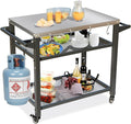 Domi 3-Shelf Outdoor Grill Table, Grill Cart with Wheels, Outdoor Pizza Oven and Food Prep Table, Blackstone with Stainless Steel Tabletop, BBQ Stand for Blackstone Griddle for Outside BBQ-Ruum Studio Home