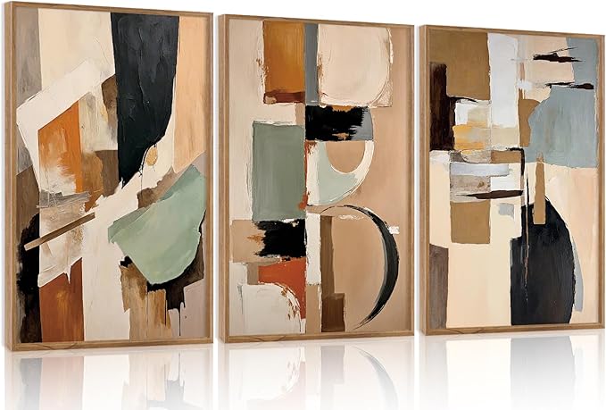 Aurlan Neutral Japandi Wabi Sabi Hand Painted Wall Art(16"x24"), 3PCS Abstract Modern Minimalist 3D Textured Canvas Artwork, Large Contemporary Terracotta Brush Strokes Decor Prints for Office Bedroom-Ruum Studio Home