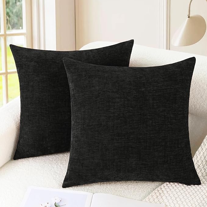 CaliTime Throw Pillow Covers Decorative 26 X 26 Inches Pack of 2 Cozy Chenille Cushion Cases for Couch Sofa Bed Living Room Home Black-Ruum Studio Home