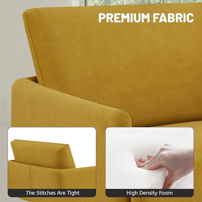 Oversized Accent Chair Set of 2 for Living Room Chairs Reading Arm Chair Comfy Modern Single Sofa Side Chairs with Metal Legs & Soft Cushion for Bedroom, Balcony,Waiting Room (Velvet, Amber Yellow)-Ruum Studio Home