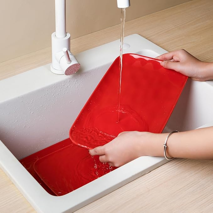 Vicrays Ceramic Rectangle Serving Platters - 14" 12" 10" Porcelain Serving Trays Plates for Party BBQ Appetizers Sushi Dessert - Microwave Oven and Dishwasher Safe - Set of 3 Red-Ruum Studio Home