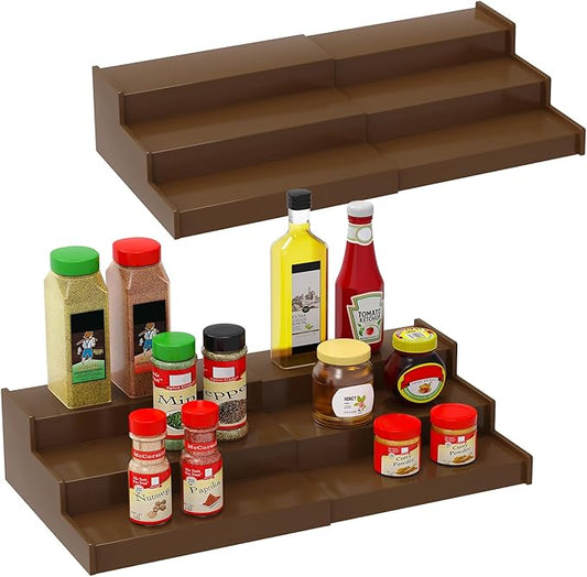 Spice Rack Organizer for Cabinet 2Pack, 3 Tier Expandable Bamboo Spice Storage, Great for Kitchen Cabinet, Cupboard,Pantry and More(Brown)-Ruum Studio Home