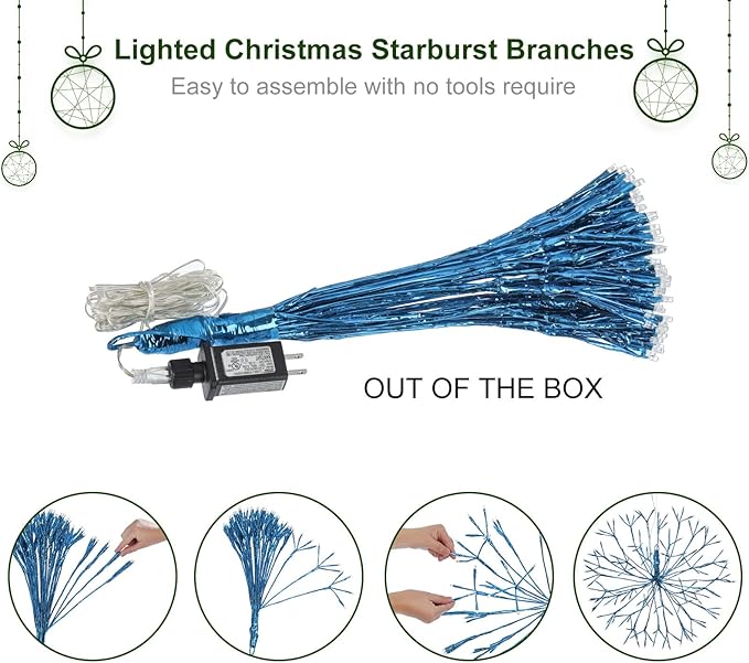 Christmas led Sparkle Ball Hanging Outdoor décorations -Haning Twig Ball,Snowflake Ornament Lights Indoor Outdoor Festive Holiday Décor 24Inch (Blue)-Ruum Studio Home