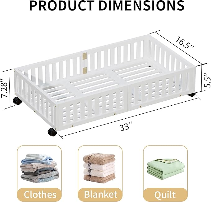 Bamboo Under Bed Storage with Wheels (2-Pack) – Rolling Underbed Shoe Organizer Box for Shoes, Blankets, Toys, Clothes Container Space-Saving Organizer Bins for Bedroom, Closet, Dorm, Nursery-Ruum Studio Home