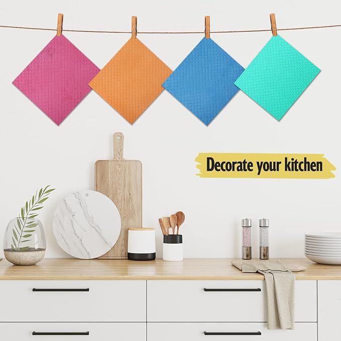 Swedish Dishcloths - 10 Pack Reusable Kitchen Dishcloths - Ultra Absorbent Dish Towels for Washing Dishes - Cellulose Sponge Cloth Cleaning Cloths - Orange-Ruum Studio Home