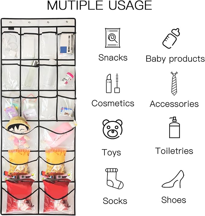 Extra Large Hanging Crystal Clear Over Door Shoe Organizers, Closet Shoe Organizer Shoe Rack Organizer Shoe Storage, 12+6Pockets, 4Hooks, white (59"x 21.6")-Ruum Studio Home