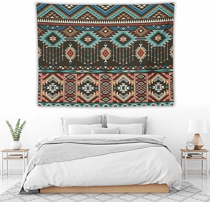 HZOHNAGO Aztec Tapestry Turquoise Blue and Brown and Native American Tribal Pattern Printed Wall Tapestry Wall Hanging for Bedroom Living Room Dorm 80" W x 60" H-Ruum Studio Home