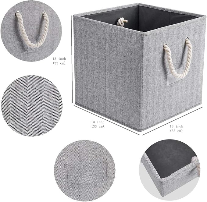 Robuy Cube Storage Bins,Grey Fabric Foldable Storage Bins,Set of 3 Stroage Boxes with Cotton Rope Handles for Organizer Home,Office, Nursery 13x13x13 inch-Ruum Studio Home