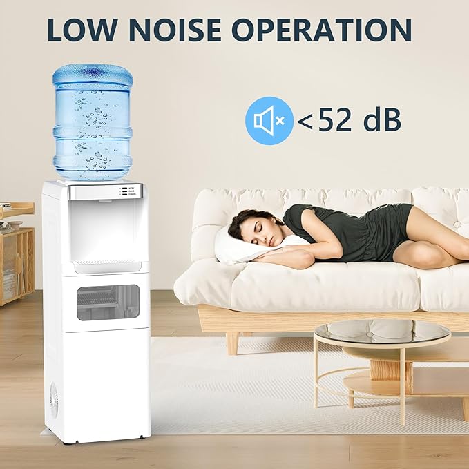 COWSAR 3-in-1 Water Cooler with Ice Maker, Hot & Cold Top Loading, Water Dispenser for 5 Gallon Bottle, 33LBS/24H Ice Maker with Child Safety Lock, White-Ruum Studio Home