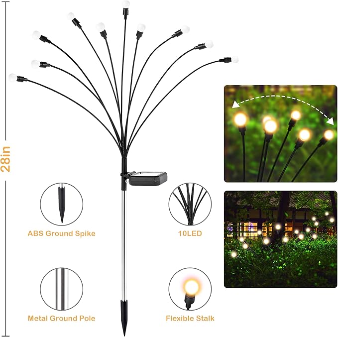 Solar Lights Outdoor Decoration, Waterproof Xmas Outdoor Lights Decor for Yard, Patio, Garden, and Front Porch, 80 LEDs Swing with The Wind (8 Pack, Warm White)-Ruum Studio Home