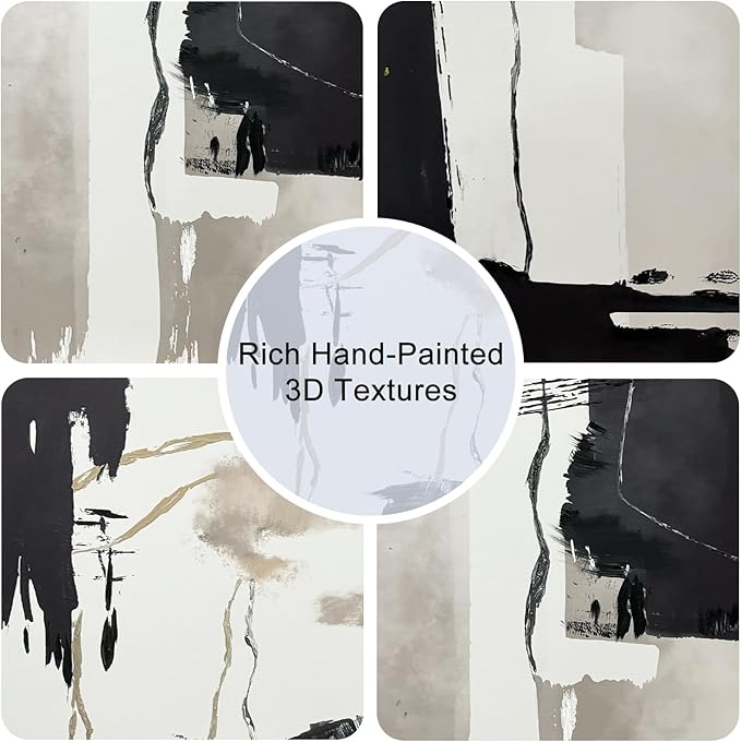 Black White Brown Framed Canvas Wall Art Set, Neutral Geometric Wall Decor, Modern Abstract Wall Painting, Minimalist Artworks for Living Room, Bedroom, Dining Room, Office - 16"x24"x3-Ruum Studio Home