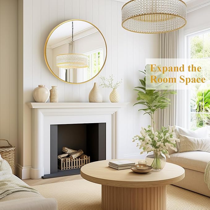 Fabuday Round Gold Mirror for Wall - 20 Inch Circle Mirror for Bathroom, Living Room Decor, Metal Golden Framed Small Circular Mirror-Ruum Studio Home