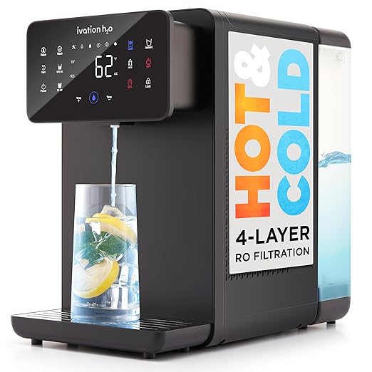 Ivation H2O Hot & Cold, Countertop Reverse Osmosis System, TDS Filter System, 4 Stage RO Water Filtration, 6 Temperature Presets, 3:1 Pure to Drain, Portable Plug-and-Play - Black-Ruum Studio Home