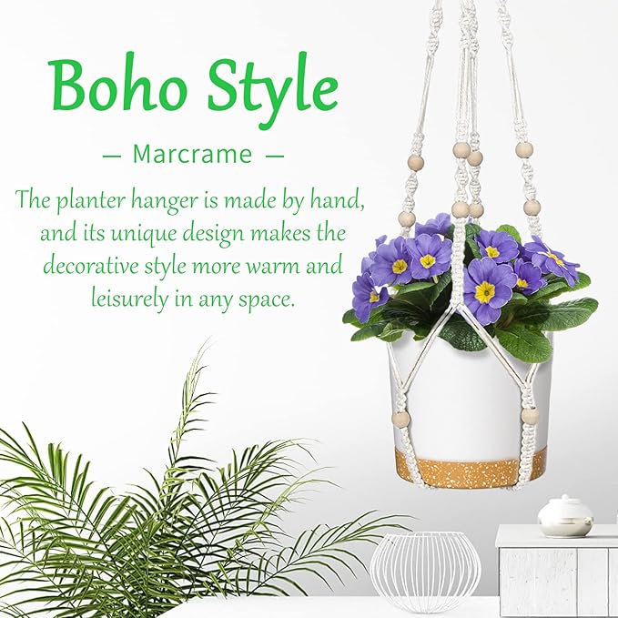 ZMTECH 2 Pack 35 Inch Macrame Plant Hanger (Ivory) Indoor Hanging Planter Basket with Wood Beads Decorative Flower Pot Holder for Indoor Outdoor Boho Home Decor-Ruum Studio Home
