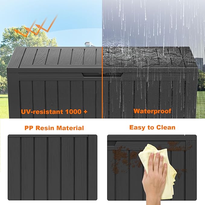 80 Gallon Resin Deck Box, Lockable Patio Outdoor Storage Box for Furniture, Garden Tools and Tools Storage, Waterproof Outside Storage Box - Black-Ruum Studio Home